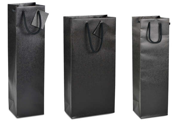 Imagen del producto Bolsa de kraft negra mate para 1 y 2 botellas (personalización posible)