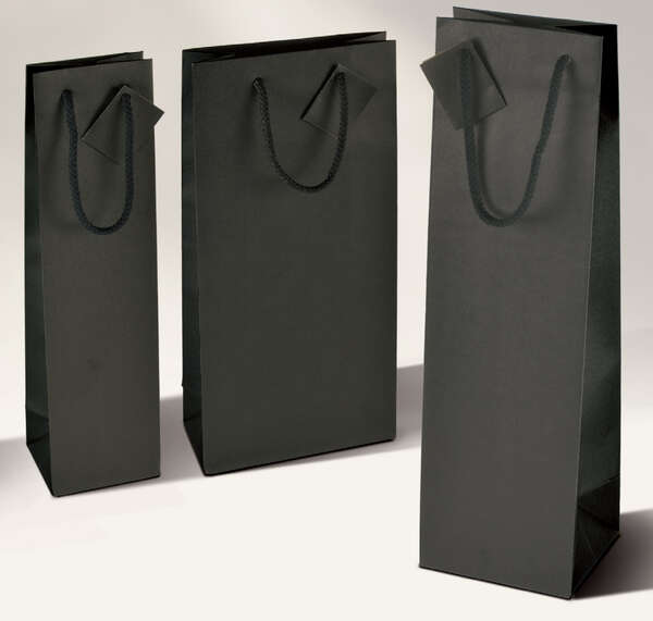 Imagen del producto Bolsa de kraft negra mate para 1 y 2 botellas (personalización posible)