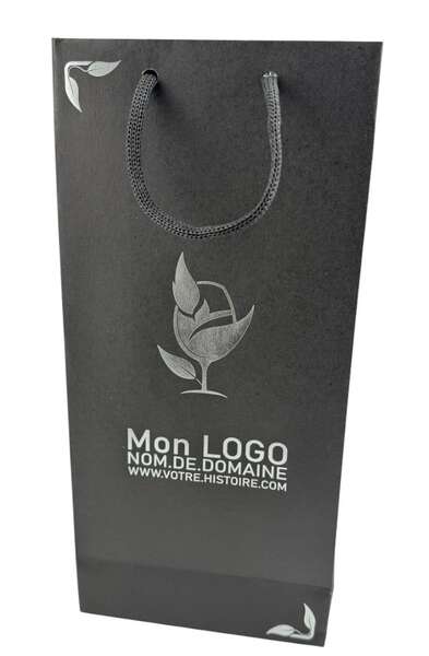 Imagen del producto Bolsa de kraft negra mate para 1 y 2 botellas (personalización posible)