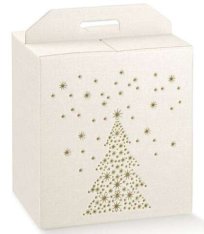Caja de regalo con decoracin de abeto en dorado  : Cajas
