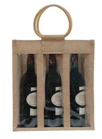 Bolsa de yute para 3 botellas de 75cl + ventana : Embalajes para botellas y productos gastronomicos