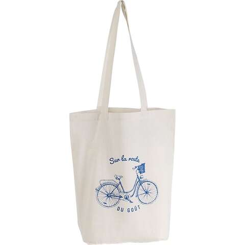 Bolsa de algodn natural con decoracin de bicicleta  : Bolsas