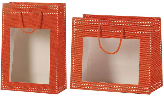 Bolsas de papel naranja con ventana PVC  : Embalajes para miel, marmelada,  productos gastronomicos
