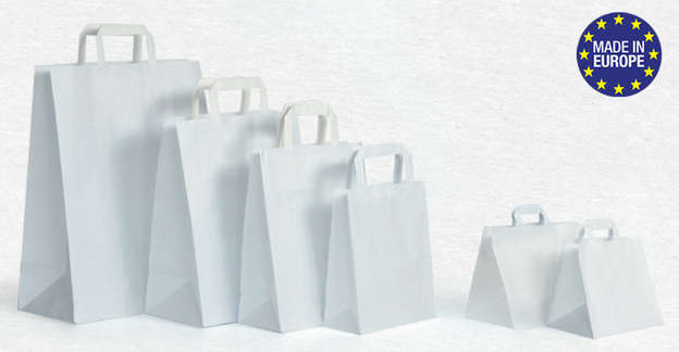 Bolsa de papel kraft blanca con asas planas : Bolsas